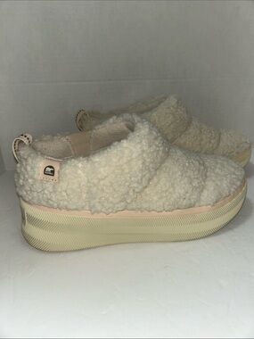 Sorel Cream/Tan Shearling Slip-On Platform Mules